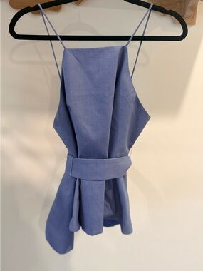 C/MEO Collective Periwinkle Blue Spaghetti-Strap peplum top- Waist Sash